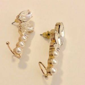 Rhinestone and pearl ear cuff earrings